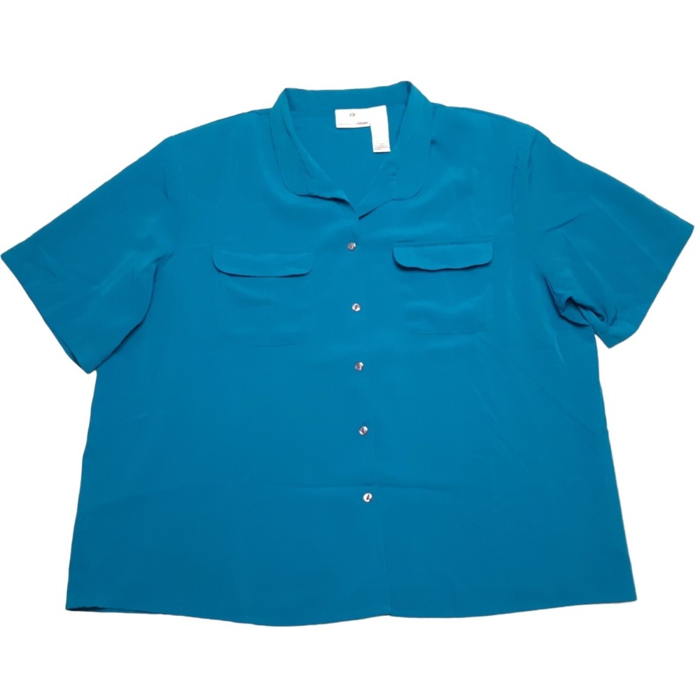Worthington Blouse‎ Womens 24W Blue Short Sleeve Button Up Shirt Pocket Relaxed